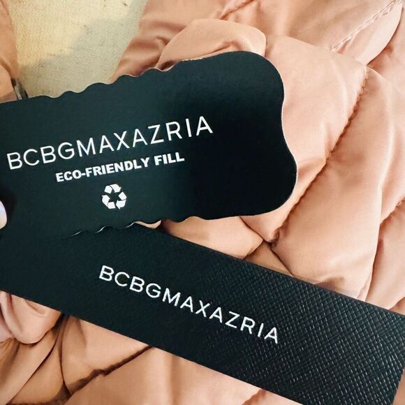 BCBGeneration Diagonal Seam Puffer Hooded Jacket Coral Pink Size Medium (8), NWT - Picture 13 of 16